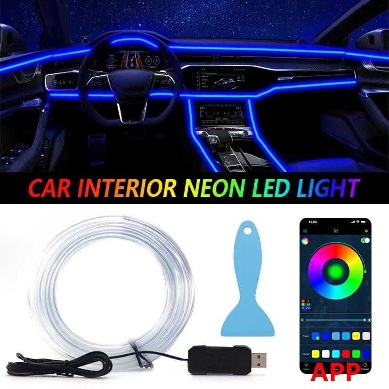 Jual Car RGB Ambient LED Light Strip 1/2/3/4/5M APP Control USB Fiber ...