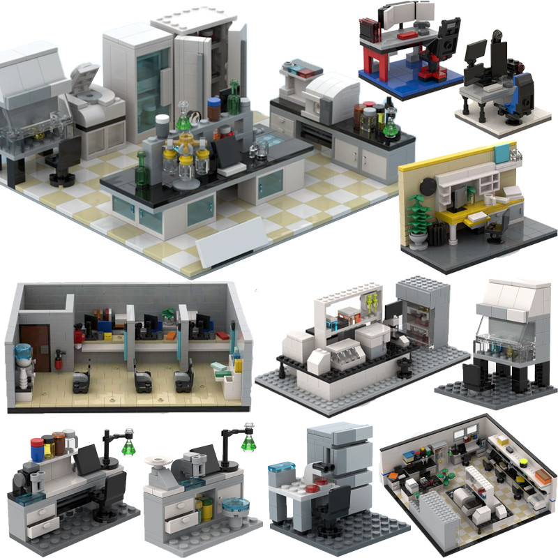 Jual MOC City Laboratory Scene Building Blocks Street View Office Table ...