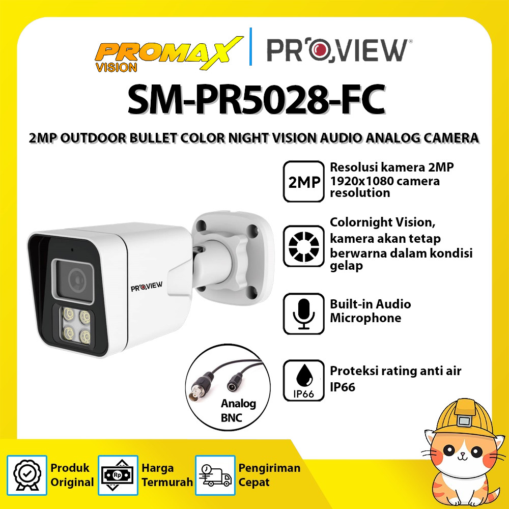 Jual PROVIEW SM-PR5028-FC 2MP OUTDOOR BULLET COLOR NIGHT VISION AUDIO ...