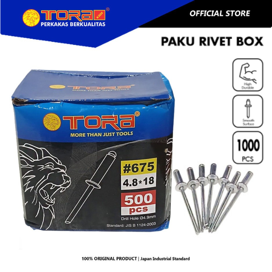 Jual TORA Paku Rivet 675 4.8 x 18 mm Box Warna Silver - Paku Rivet ...