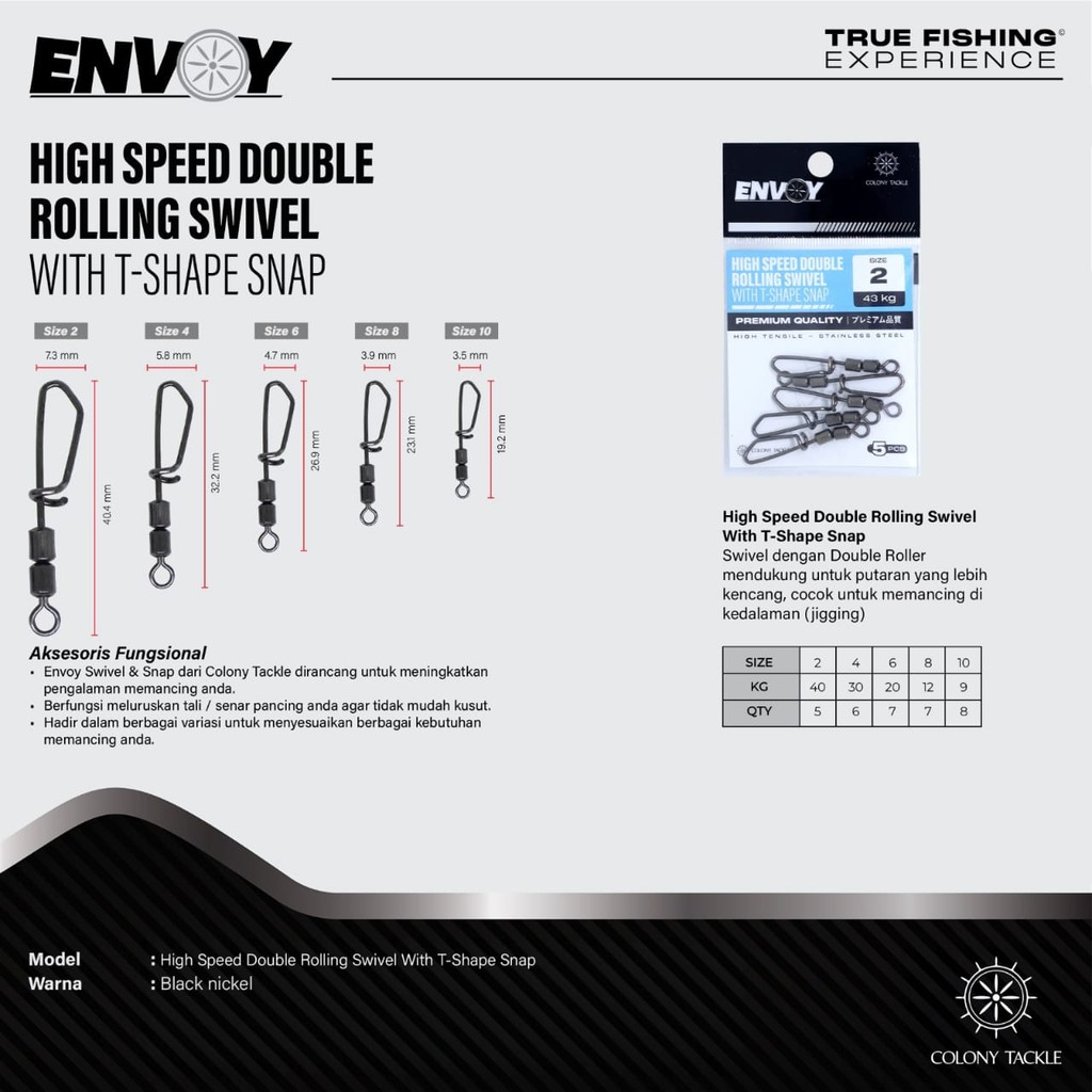 thumbnail image 2 of Trabucco High Speed Double Rolling Swivels – Sizes 4, 6, & 8 (10-Pack) For Saltwater Fishing 2 of 4