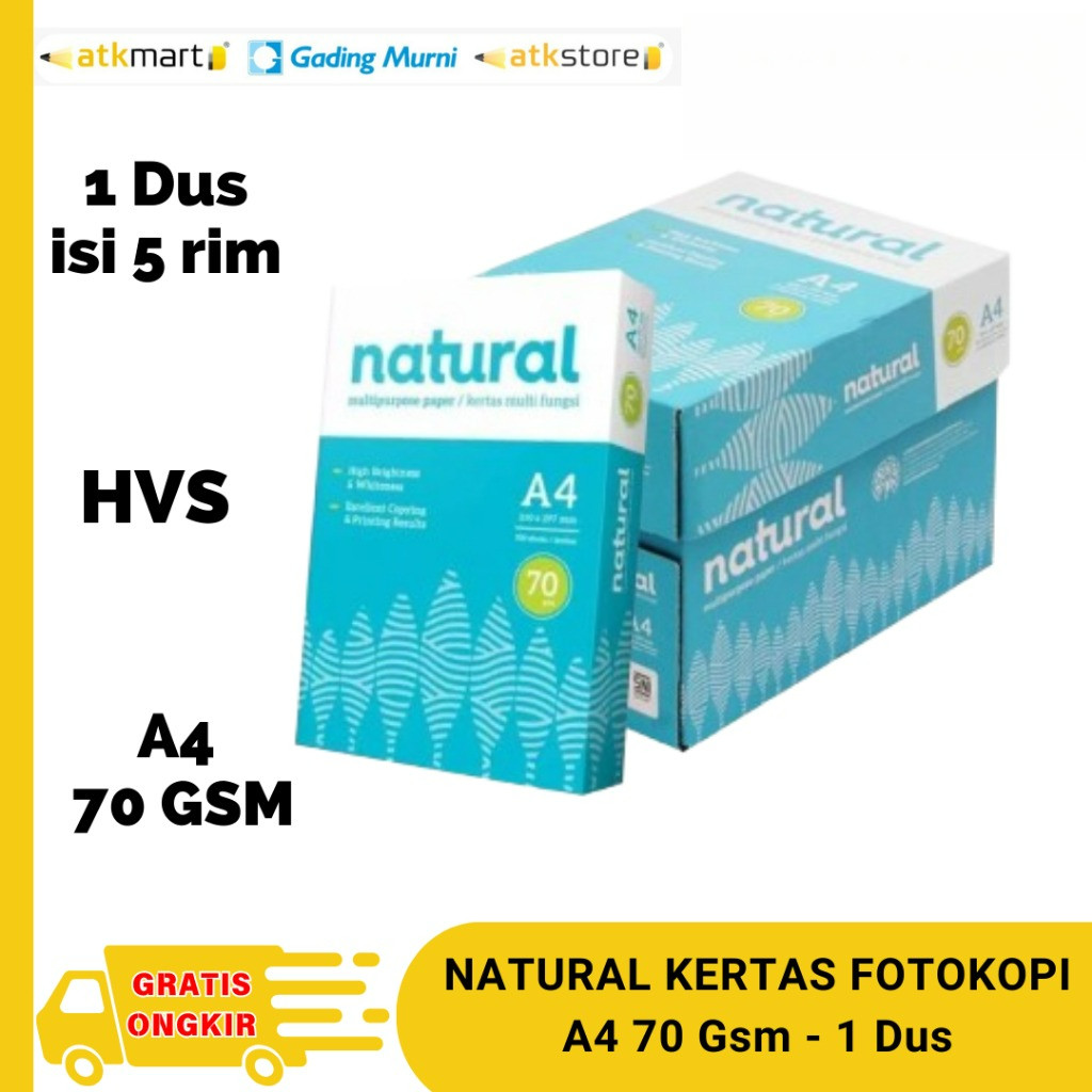 Jual Natural HVS A4 70/75 GSM Kertas Print Fotocopy ISI 5 RIM - 1 Dus ...