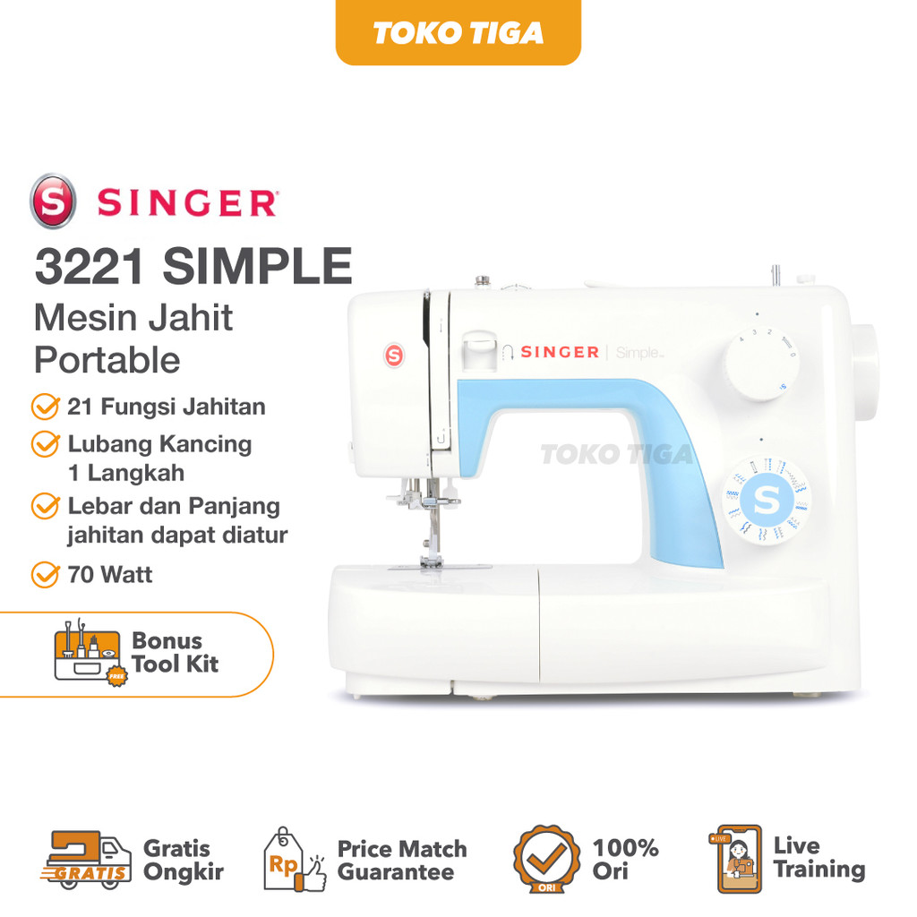 Jual Mesin Jahit SINGER 3221 SIMPLE + BONUS (Portable Multifungsi ...