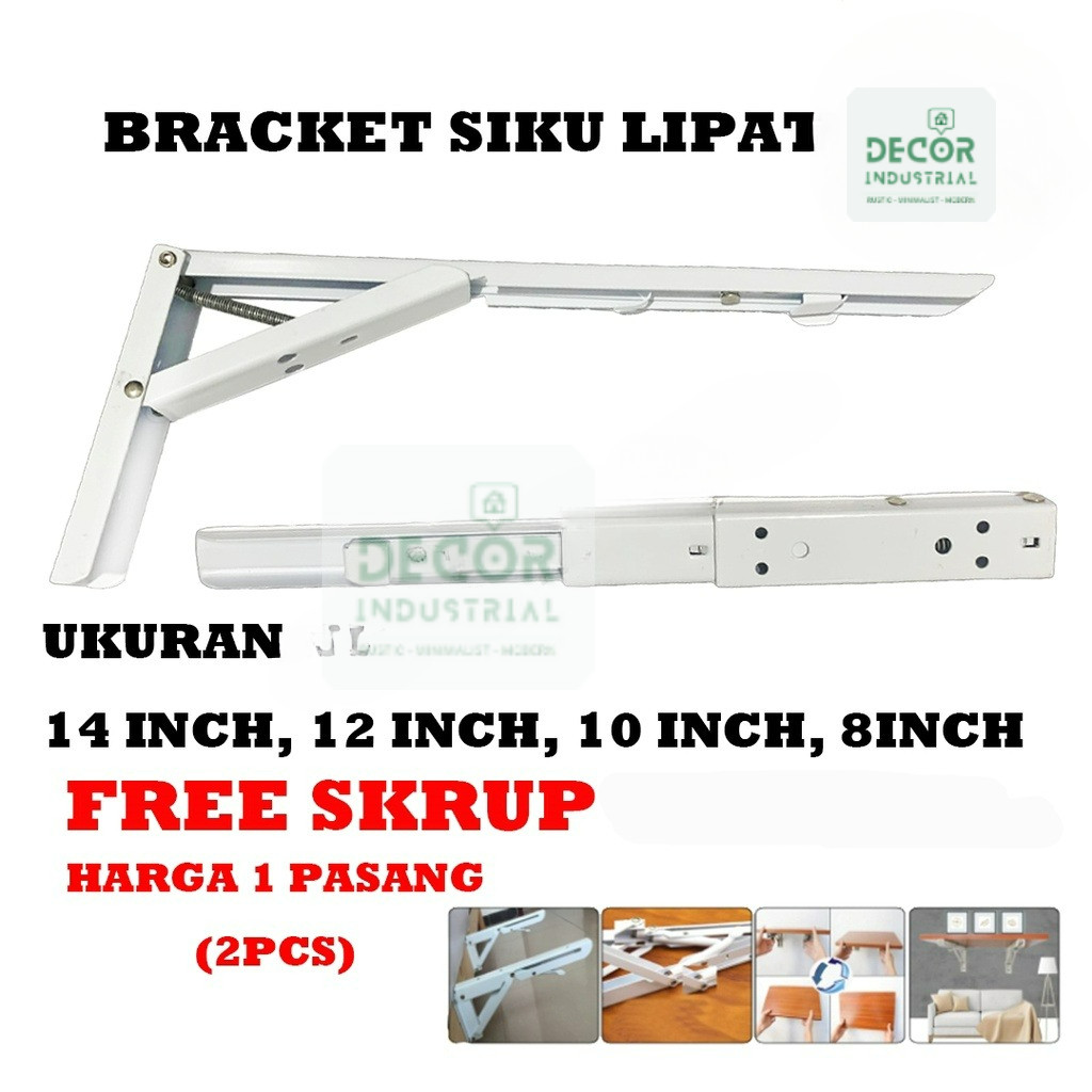 Jual Siku Rak Lipat Per 30 cm 12 inch 1 set /Bracket Siku Rak Lipat ...