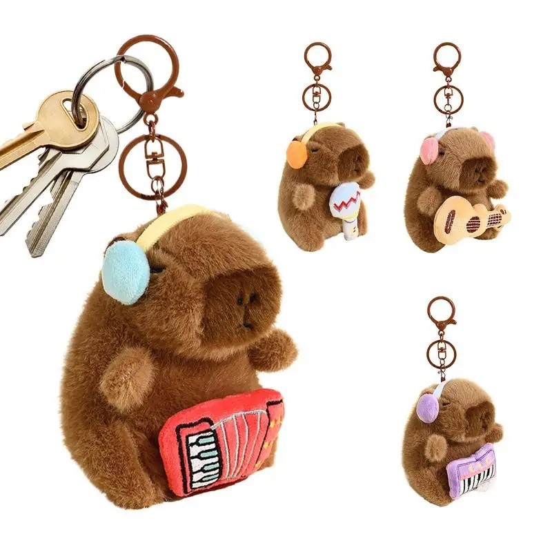 Jual Capybara Plush Keychain Capibara Music Band Key Chain Pendant Soft ...