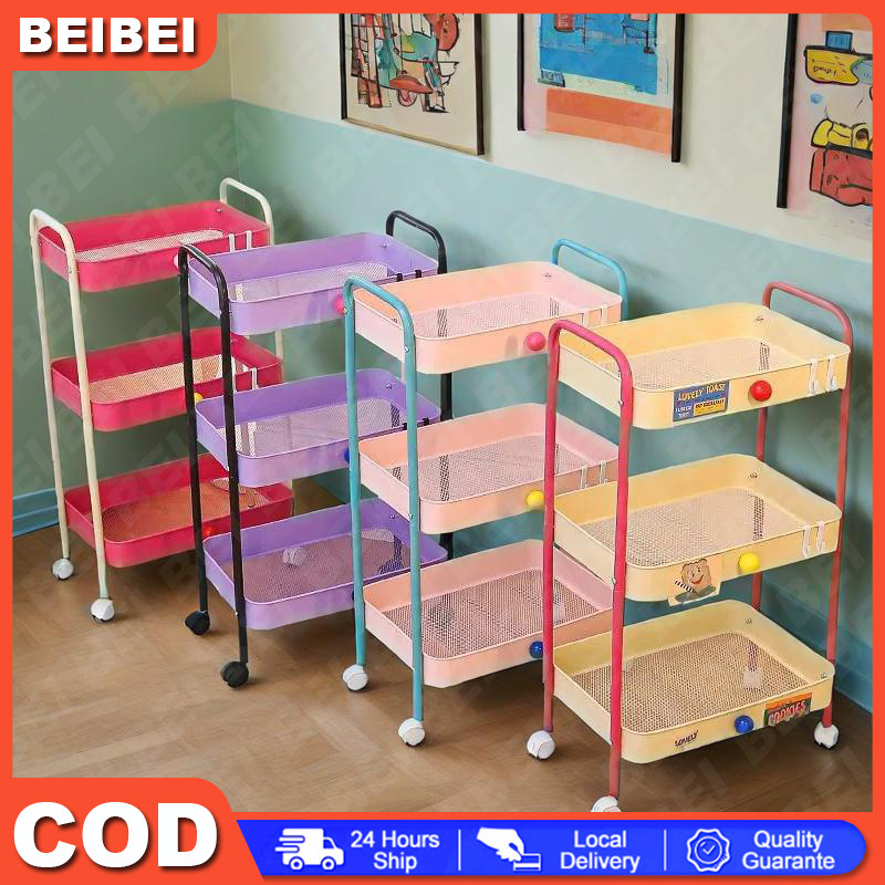 Jual COD Trolly Rak Penyimpanan 3 Tingkat Warna Macaron Susun Storage ...