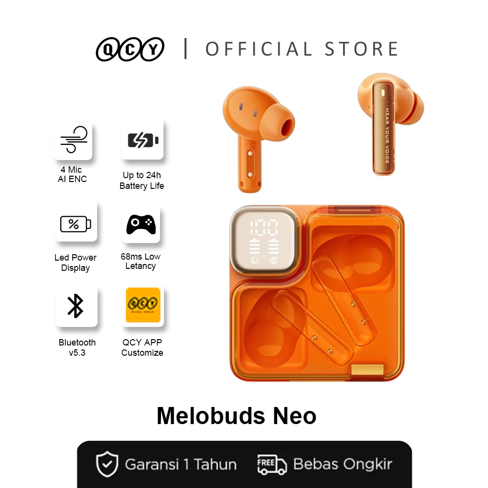 QCY MeloBuds Neo QT31 | LED Power Display | ENC 4 Mic | Bluetooth 5.3 | 24 Jam Playtime | Gaming Mode 68ms EQ Mode