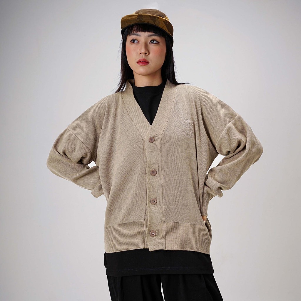 Jual KORRY LOOSE KNIT CARDIGAN KHAKI | Shopee Indonesia
