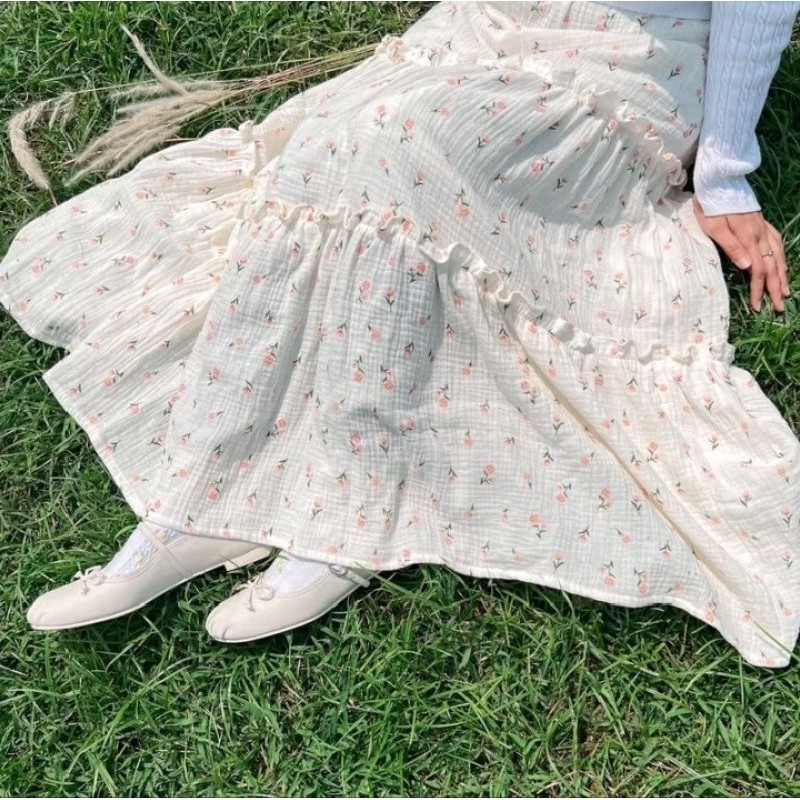 Jual Rok Susun Bunga Ruffle/Rok Casual Vintage Korean Style/Skirt Flare ...