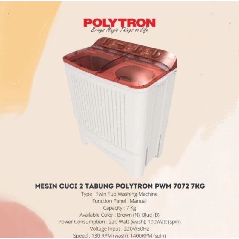 Jual MESIN CUCI POLYTRON PWM7072N / MESIN CUCI POLYTRON PWM 7072N HIJAB ...
