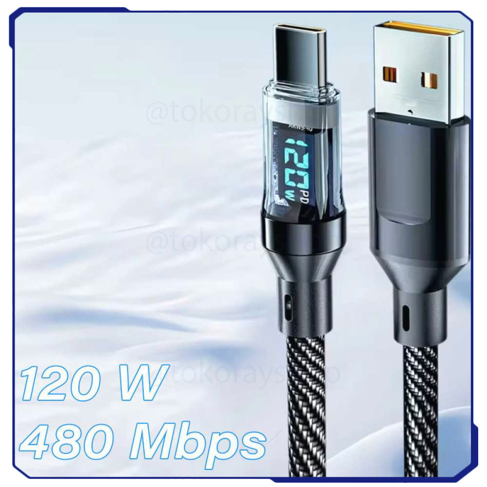 Jual Kabel Data USB Type C Fast Charging LED Display 120W 480Mbps ...