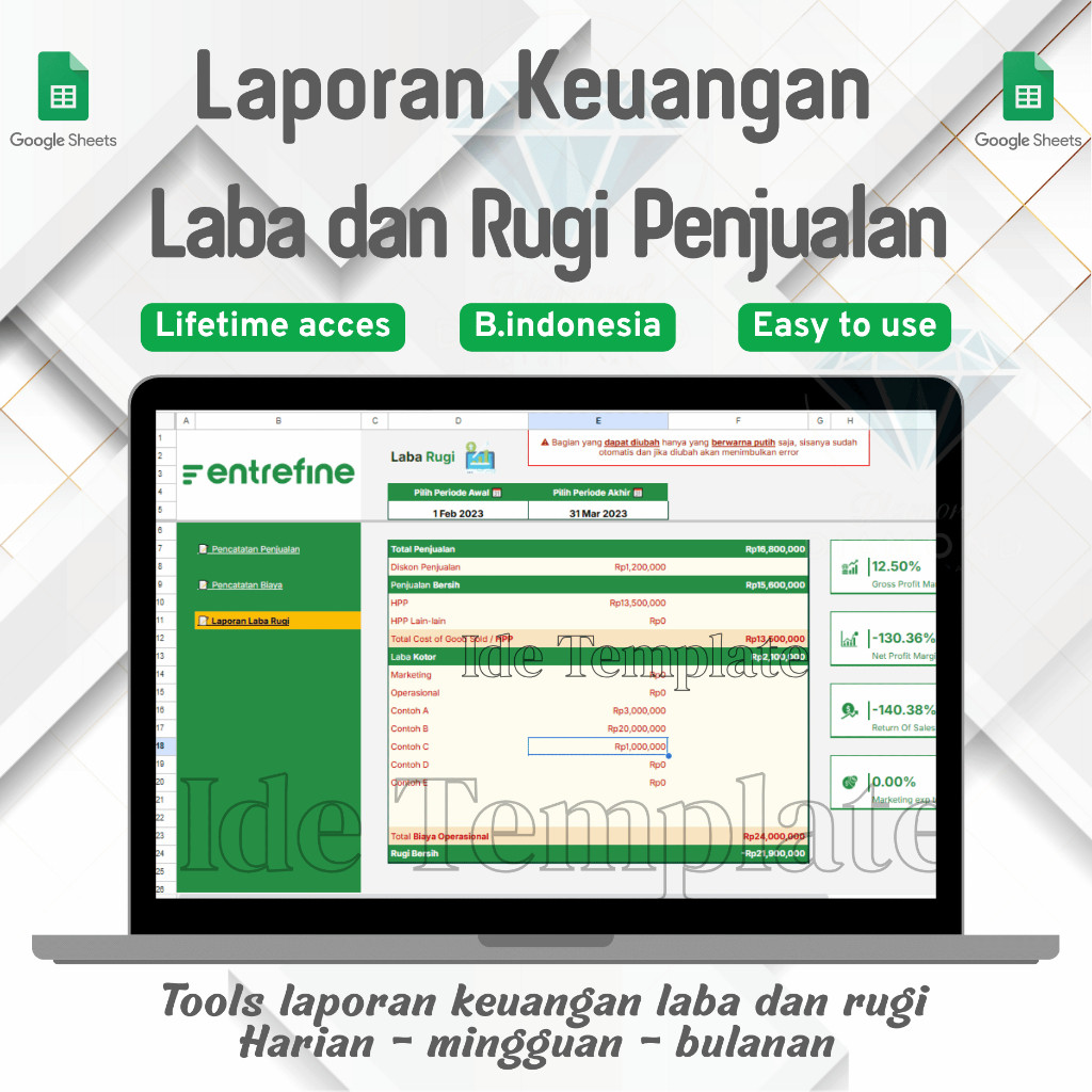 Jual (76) Template Laporan Keuangan Laba dan Rugi Simpel Goolge Sheet ...