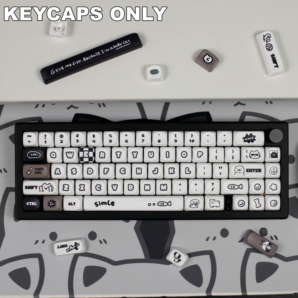 Jual 131 Keys kittens PBT Keycaps MOA Profile Dye-Sublimated Keycap Set ...