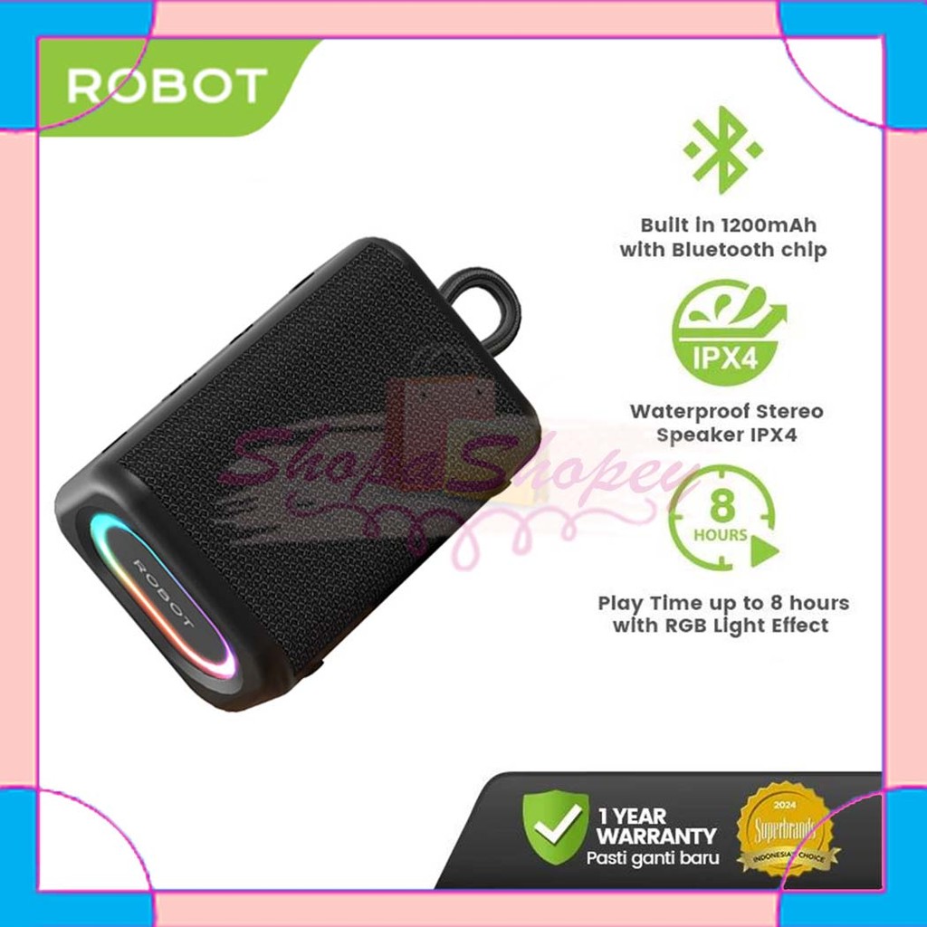 Robot RB180 Portable Mini Speaker Bluetooth Outdoor 5.4 RGB Waterproof IPX4 TWS - Garansi Resmi