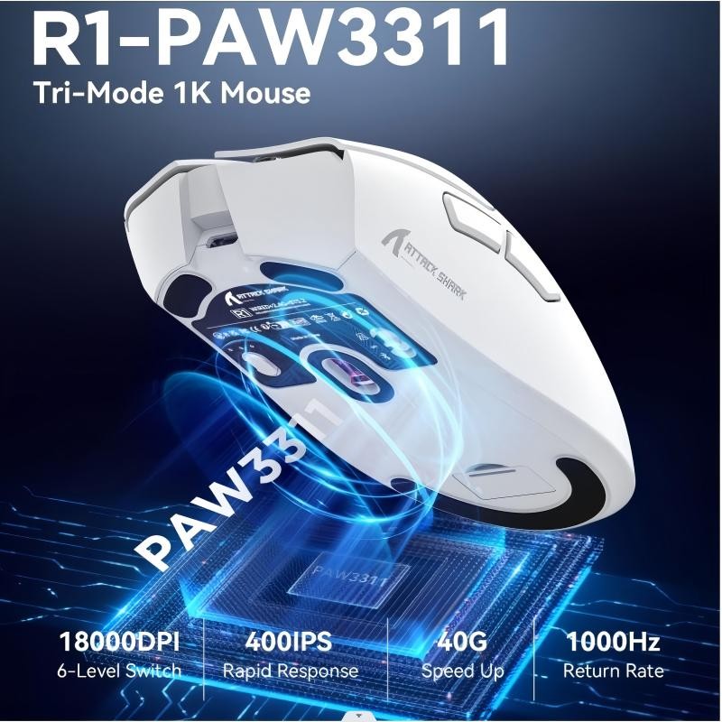 Jual Attack Shark 18000DPI Wireless Mouse, 1000Hz,PAW3311,Bluetooth Tri ...