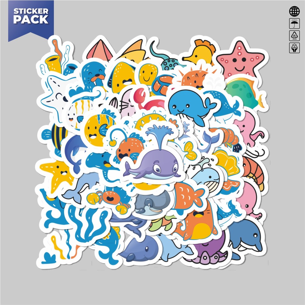 Jual [100PCS]Stiker Pack Stiker Cartoon Marine Animal Baby [Kartun Bayi ...