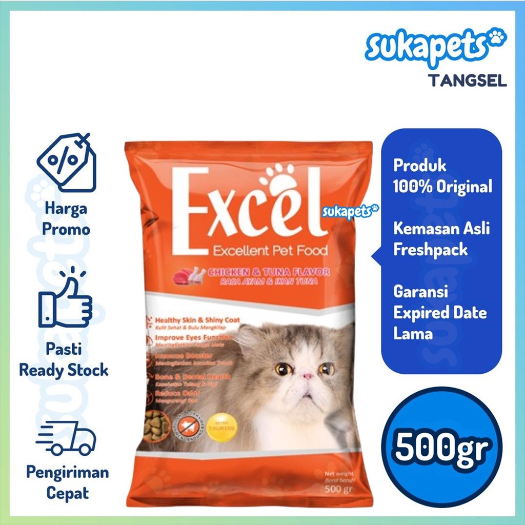 Jual Excel Adult Cat Chicken & Tuna Flavor Kibble Segitiga 500gr ...