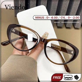 Viendo Kacamata Minus Photocromic Wanita Cat Eye Frame Silinder Anti Radiasi Blueray Kaca Mata