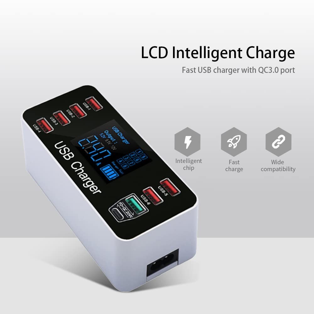 Jual Charging Smart Display 40W USB Hub Type C 8 Port USB PD Quick ...
