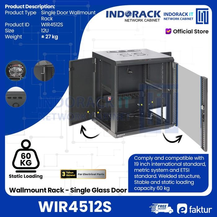 Jual Wallmount Rack INDORACK Single Door Rak Server 12U Depth450mm ...