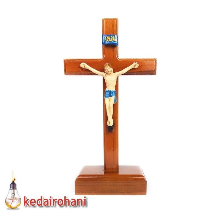 Jual Salib Duduk Kayu Courpus Patung Yesus Inri 21cm Fiberglass Kain ...