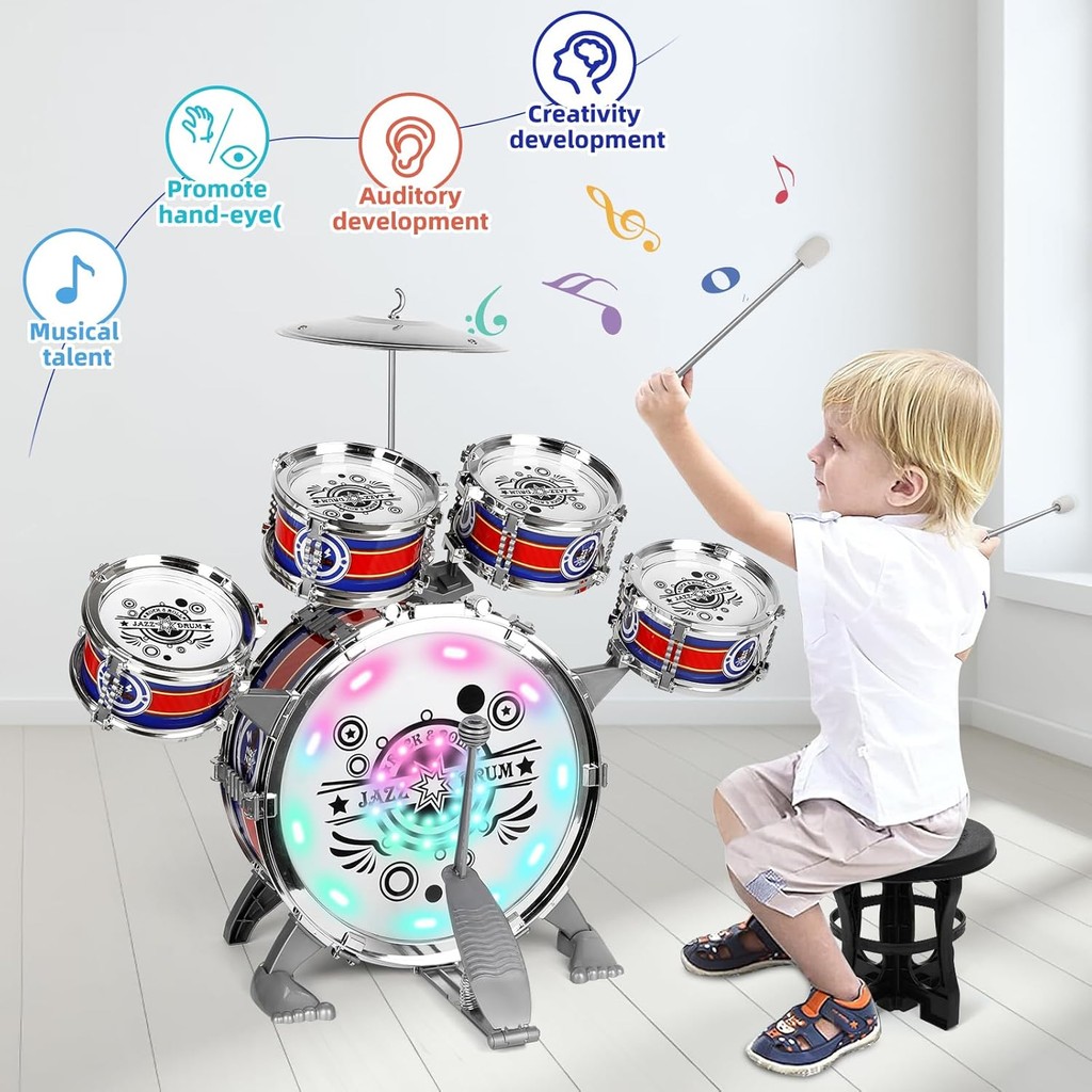 Jual Mini Jazz Drum Set 6 Drums with Stool Musical Instruments Toy ...
