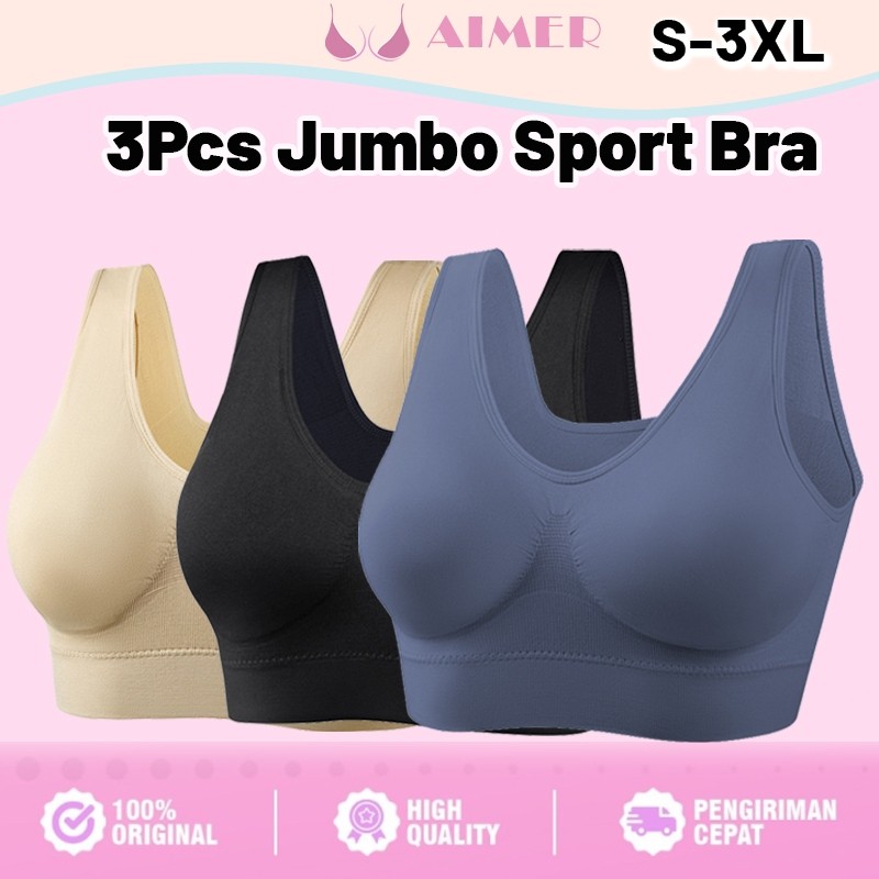 Jual 3PCS Braa Sport Wanita Jumbo S-3XL Push Up Seamless Miniset Beha ...