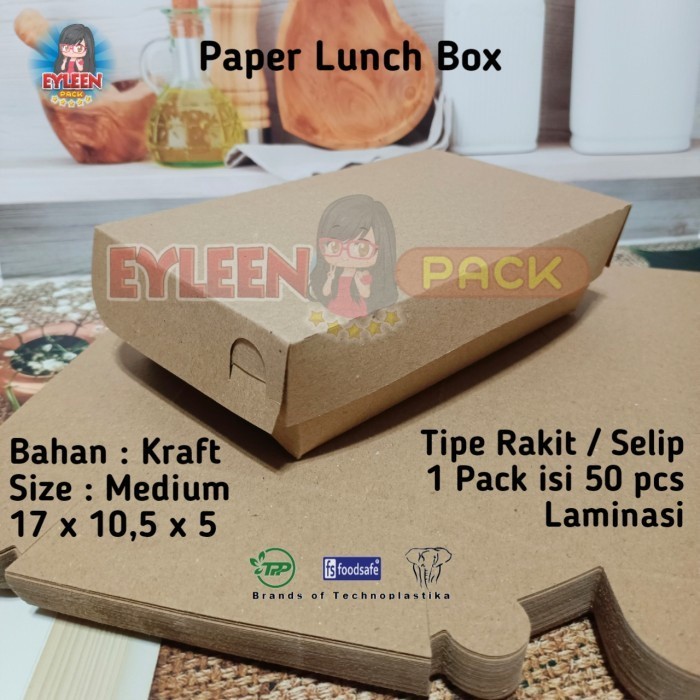 Jual Lunch Box Kraft Medium 50 Pcs Model Rakit Kotak Makan Kertas ...