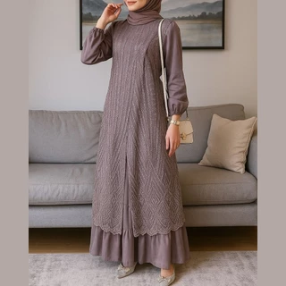 Vallina Outfit - Olivia New Dress Maxy Wanita Muslim Matt Velvet Mix Brukat OOTD Kondangan