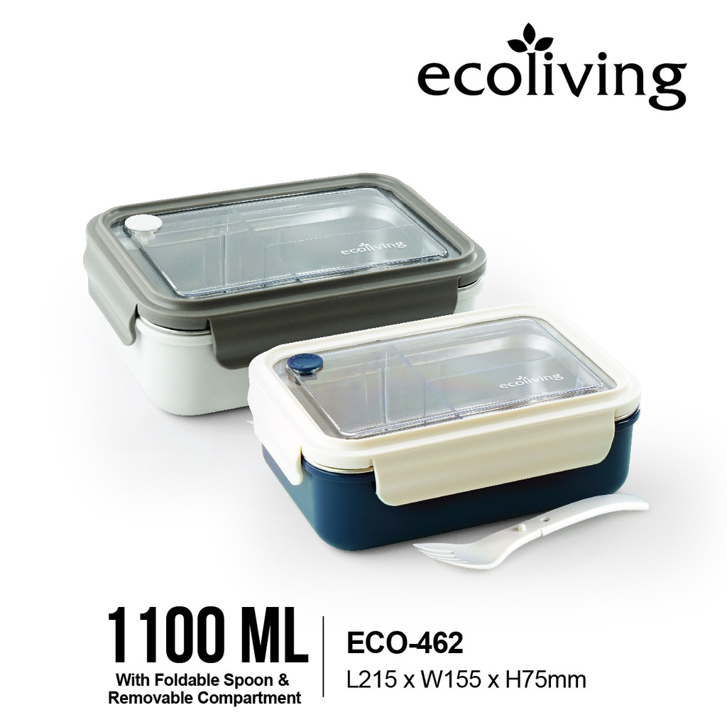 Jual ECO LIVING Lunch Box 1100ml ECO BENTO Airtight S/Steel Removable ...