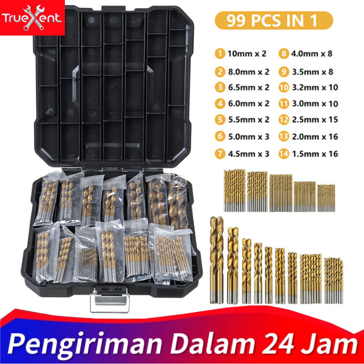 Jual Turexent 99pcs Mata Bor besi baja asli Mata Bor Set Putar Batang ...