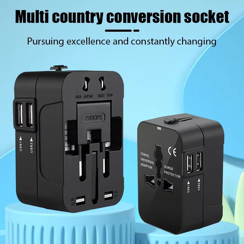 Jual AH - LENCENT Universal Travel Adaptor Multi Port USB Type C UK EU ...