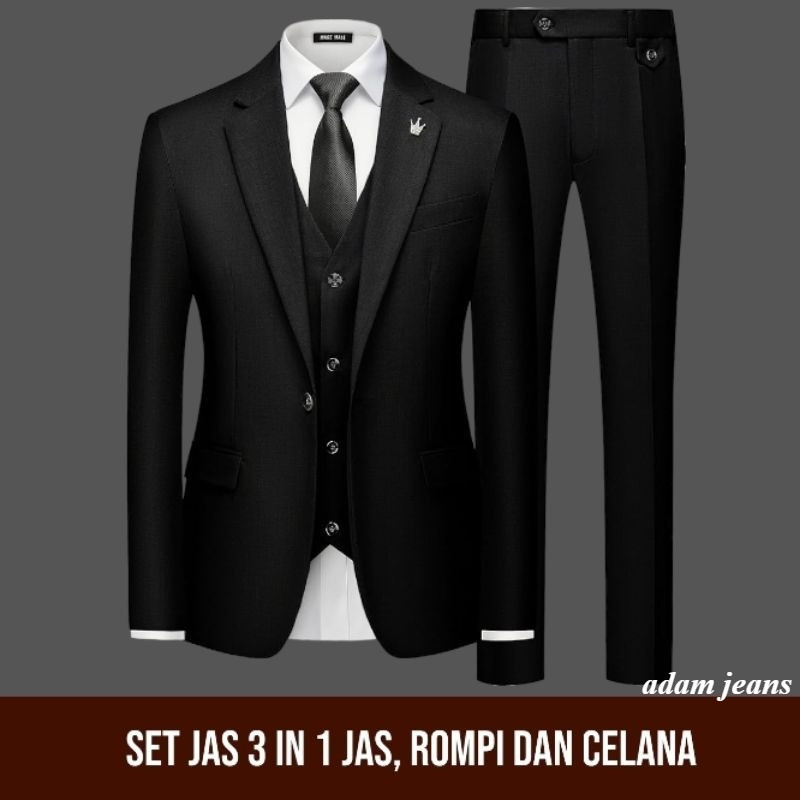 Jual Setelan Jas 3in1 Jas Rompi Dan Celana slimfit jas hitam Blazer ...