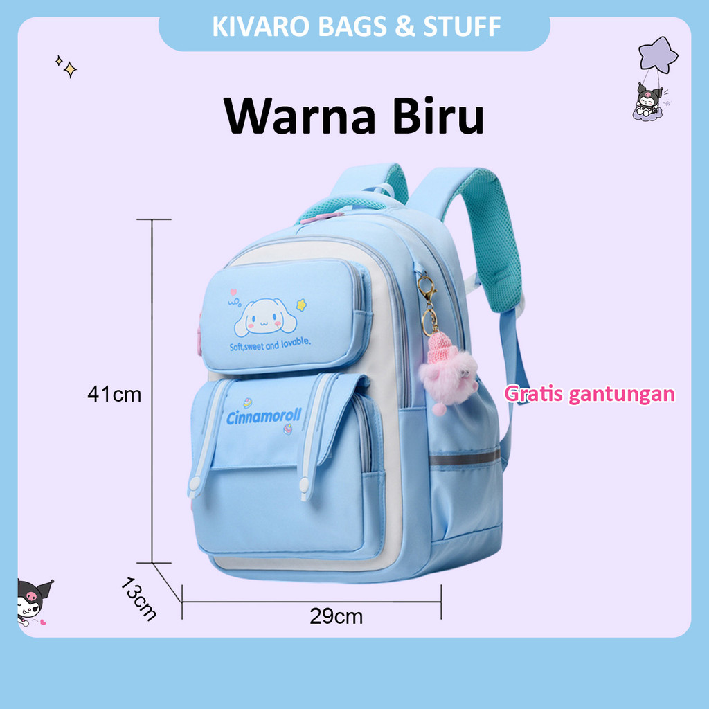 Tas Anak SD Perempuan Kelas 2-6 Gratis Gantungan Lucu Ukuran Besar Umur  7-12th | 0897 Kivaro