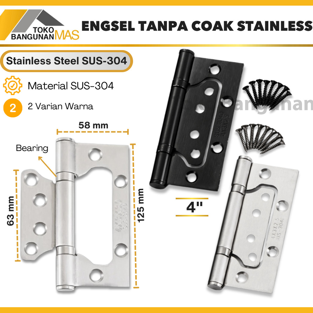 Jual Engsel Pintu Jendela 4 Inch Tanpa Coak STAINLESS SUS-304 Engsel ...