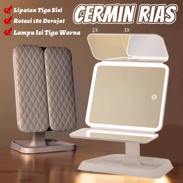 Jual LED Cermin Rias Dengan Touchscreen 3 Warna LED Rechargeable Cermin ...