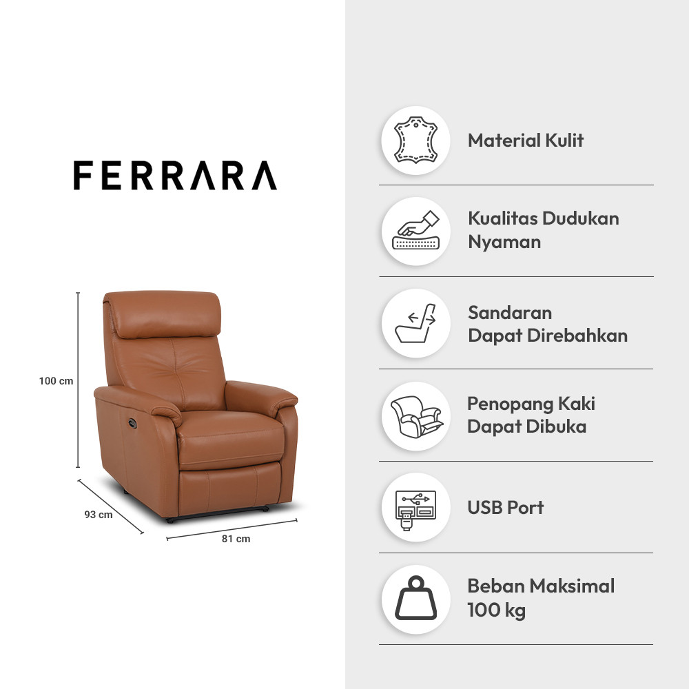 Jual Informa Ferrara Canberra Sofa Recliner Electric Kulit 1 Seater ...