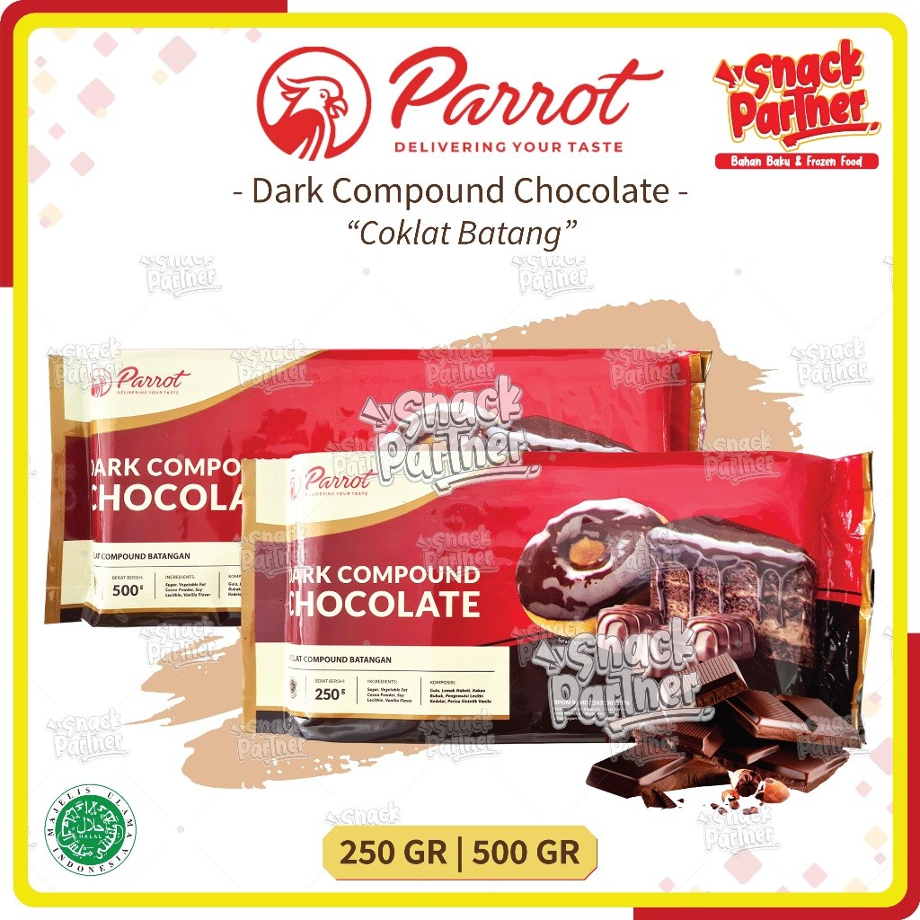 Jual PARROT Dark Chocolate Compound 250 / 500 GR - Coklat Choco Batang ...