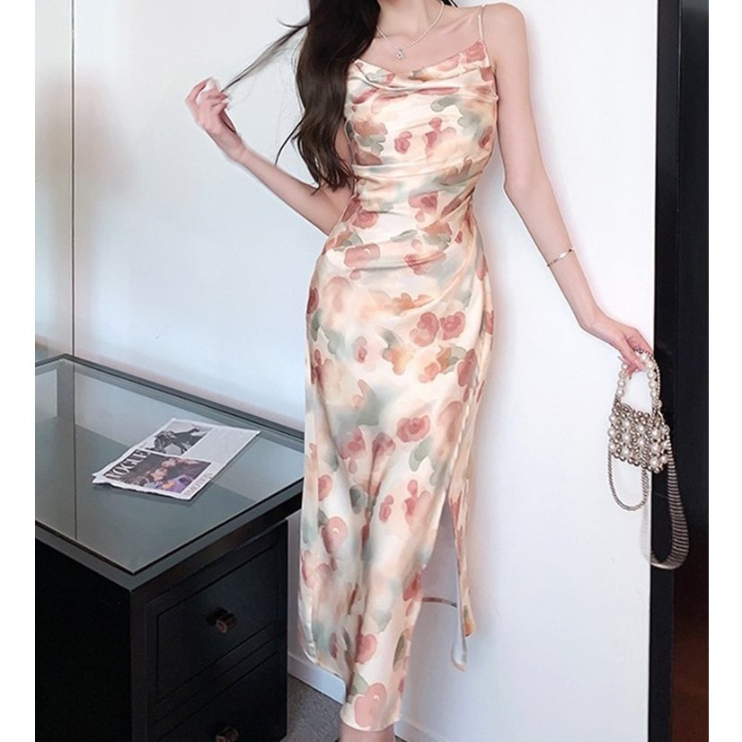midi dress 2025 mewah elegan model terbaru Pink Floral-Print Fit-and-Flare Midi Summer Dress Peach Rose Floral Print / XSmall main image 0