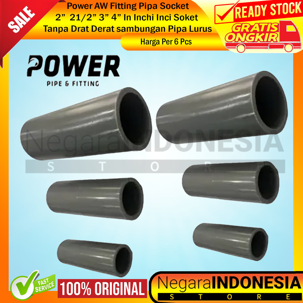 Jual Power AW PVC Pipa Fitting Soket Sock Inch Sambungan Per 6 Pcs 2 2½ ...