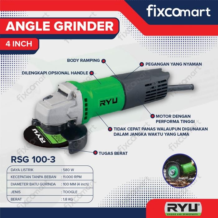 Jual Mesin Gerinda Tangan RYU / Angle Grinder RYU RSG 100-3 | Shopee ...