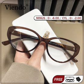 Viendo Kacamata Photocromic Minus Wanita Cat Eye Frame Silinder Anti Radiasi Blueray Kaca Mata
