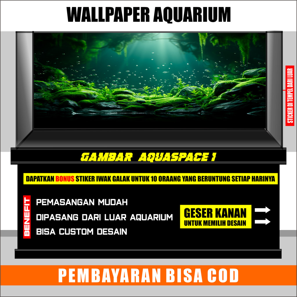 Jual sticker aquarium, background aquarium, sticker kaca aquarium