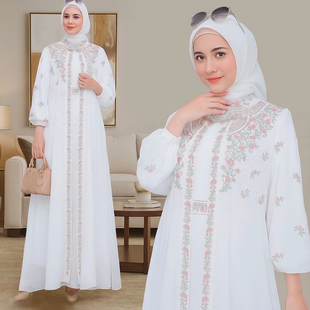 Detail bordir Vallina Outfit Rabbania Maxy Dress