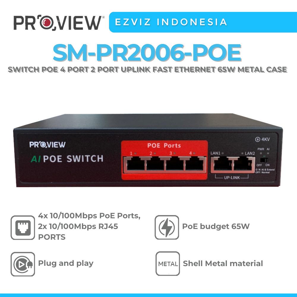 Jual PROVIEW SM-PR2006-POE SWITCH POE 4 PORT 2 PORT UPLINK FAST ...