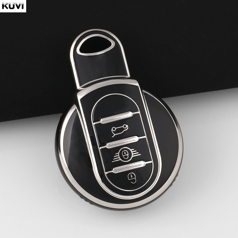 Ontto Cover Portachiavi In TPU Per BMW Mini Cooper (F54,F55,F56,F57,F60) – Guscio Morbido Beige Con Bordo Dorato - 2