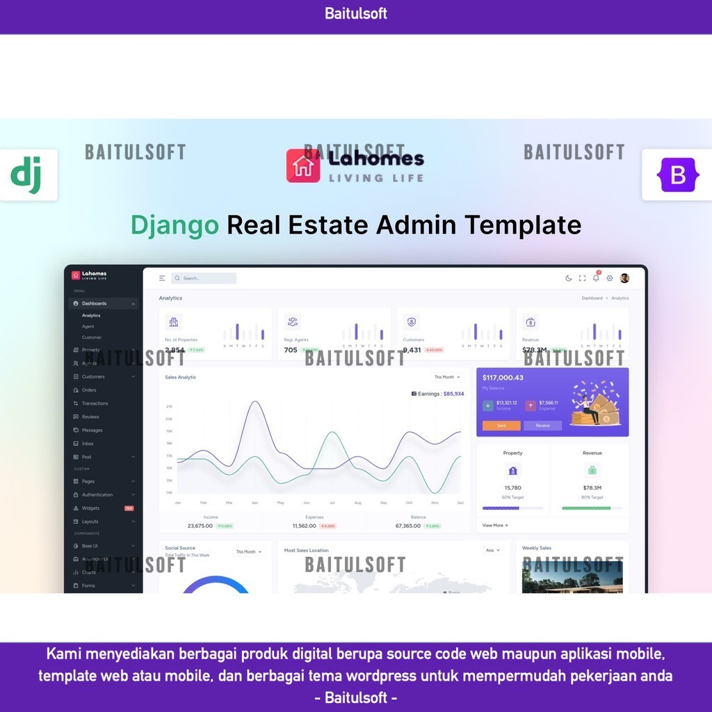 Jual WEB TEMPLATE LAHOMES - DJANGO REAL ESTATE MANAGEMENT ADMIN D2066 ...