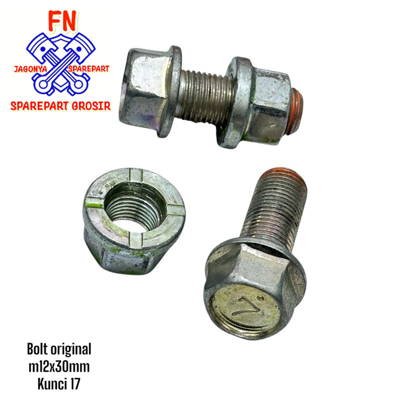 Jual FN BOLT FLANGE M12X30MM BAUT 17 PAJANG 3cm MUR PANJANG BAUT COPLE ...