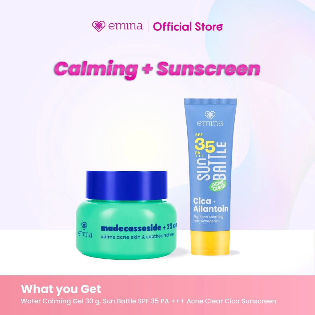 Emina Water Gel Moisturizer 30g dan Sunscreen Paket 2in1 untuk Hydrating dan Face Wash
