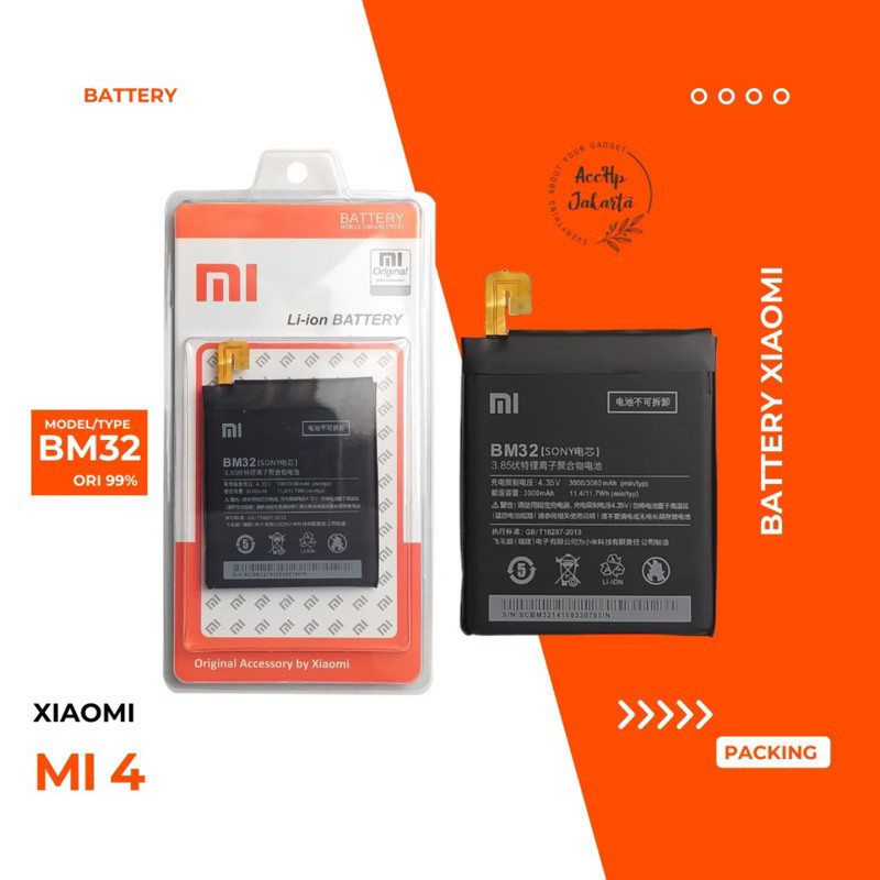 Jual Baterai Hp XiaoMi Mi4 Mi 4 BM 32 Original / Battery Batrai Batre ...